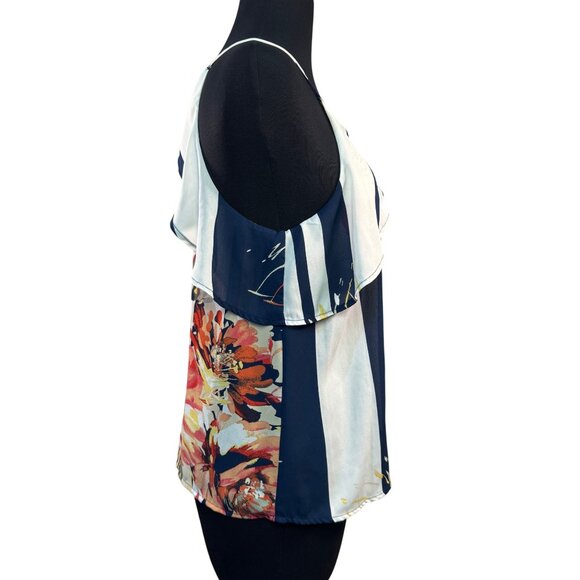 Lily Rose Striped Floral Halter Top With Ruffle Detail & Tie Back - Picture 6 of 8